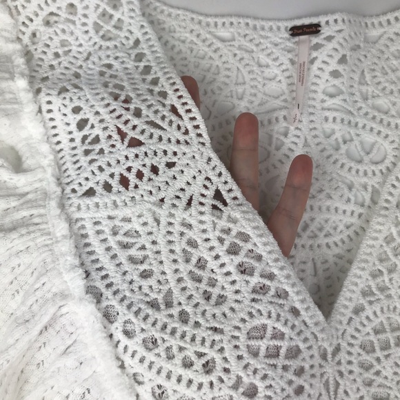 FREE PEOPLE Sweater Lace Trim V-Neck Knit Crop - Picture 4 of 8